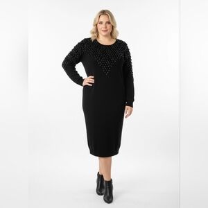 Chic Black Long Sleeve Dress with Beaded Accents